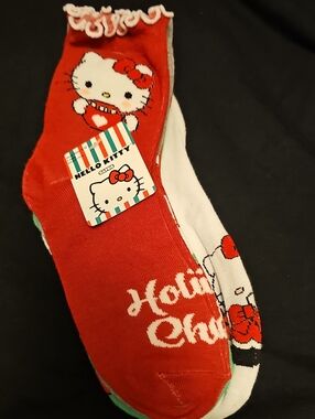 Hello Kitty Red White Holiday Ankle Socks Womens